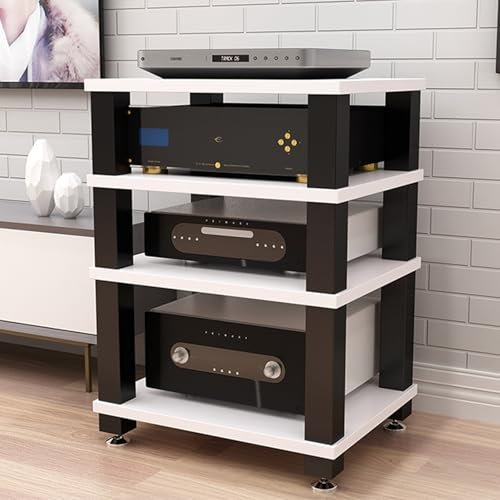 Hifi rack router schrank Schallplatten regal 4-stufig AV-Medienständer Eckregal Hochleistungs-Audiokomponenten-Rack,Display Plattenspieler Stereo-Receiver,für Home Office Audio Video DJ Theater(Wit)