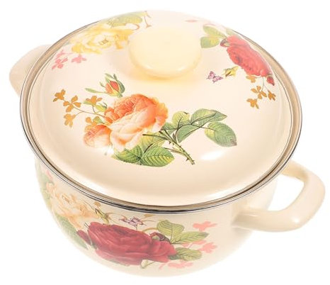 Ciieeo Vintage Enamel Saucepan Lid Two Handles for Easy Cooking Kitchenware for Home Stew and Soup Preparation