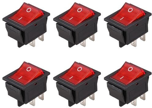 Tynmoel 6X Rot Beleuchtet 4 Pin DPST ON/OFF-Snap in Wippschalter 16A 20A 250V AC
