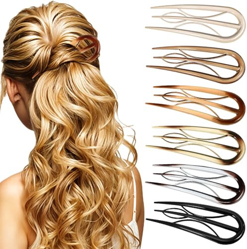6 Stück U-förmige Haarnadeln, Französische Haarspangen große Harz-Doppeleinlage U-förmige-Haarspangen Vintage Hairpin Clip für Frauen-Styling-Haar-Accessoires Weihnachtsgeschenke Haar-Styling-Hilfen