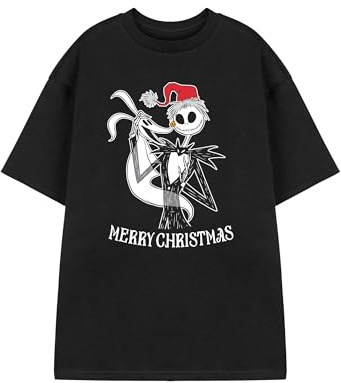 Disney The Nightmare Before Christmas Unisex Kids Black Short Sleeved T-Shirt | Jack Skellington Merry Christmas Graphic Tee | Holiday Greeting Crew Neck Top | Christmas Theme Children's Clothing