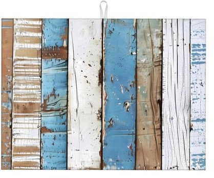 Mexpekil Tapete de secado de platos para encimera de cocina, rústico, playa, madera, grande, antideslizante, de microfibra, tapete escurridor de platos, 46 x 61 cm, tapete absorbente de secado para