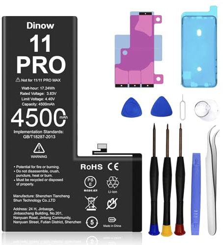 Akku für iPhone 11 Pro, 4500mAh hohe Kapazität 0 Zyklus Ersatzakku Set für 11 Pro Kompat mit Modell A2215, A2160, A2217, Lithium-Ionen-Batterie für 11 Pro mit Reparaturwerkzeugen Kits