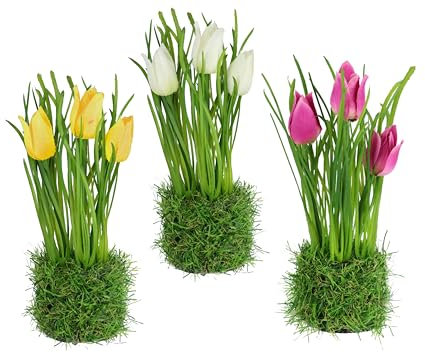 Künstliche Tulpen im Gras Nest 20cm 3erSet Kunstblumen Seidenblumen Künstlich Grasbusch Osterdeko Ostern Frühblüher Frühlingsblumen Frühjahrsdeko Frühlingsdeko Osternest Grasbusch Gras Tischdeko