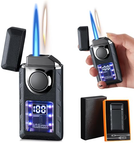 Sturmfeuerzeug, Doppelflammig, wiederaufladbar, USB-C Jet-Feuerzeug, wiederaufladbar, ohne Butangas, für Kerzen, Campinggrill (Schwarz)