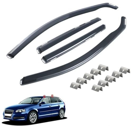 Window Visors For A3 S3 MK3 5-Door 2013-2019 Hatchback 4pc Wind Deflectors Tinted W/Clips Sun Visors