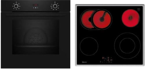 NEFF BX36B0, Einbau-Herd-Set, Bestehend aus B1CCC0AK3 Herd, 60 x 60 cm, CircoTherm für gleichmäßige Hitze, LED-Display & T16SBN1L0 Elektrokochfeld, Bräterzone, Touch Control, Edelstahlrahmen