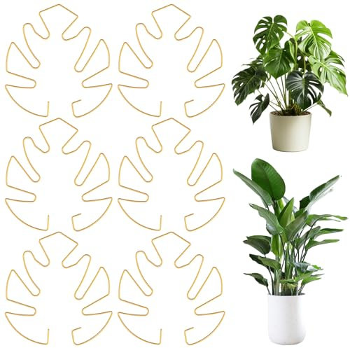 6 pezzi Monstera Leaf Plant Stem Support Ferro Tartaruga Guscio Morsetto di bambù Stabile Monstera Picchetti Supporto Dorato Piante Rampicanti Supporto per Stelo, Accessori per Piante da Interno ed