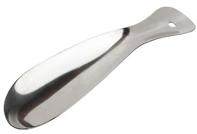 Chausse-pied en acier inoxydable, 18 cm, forme ergonomique avec trou de suspension, chausse-chaussures portable en métal pour les voyages, argenté (1)