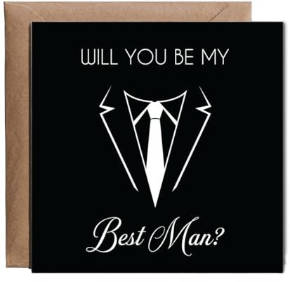 Hippowarehouse Will you be my best man white on black Personalised Card. 15cm x 15cm with envelope for him for her Funny Cards for Men and Women Blank inside option
