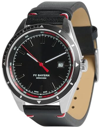 FC Bayern München I Uhr I Armbanduhr I Limited Edition I Unisex I Erwachsene I Schwarz I Lederarmband