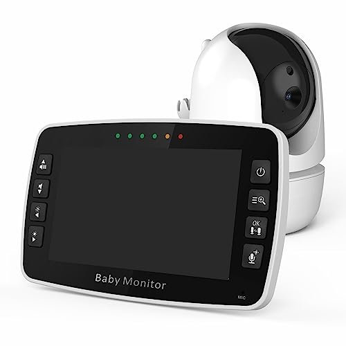Pesderty Écran IPS de 4,3 Pouces Sans PTZ Intercom Baby Monitor Affichage de la Température Nanny Cam EU Plug