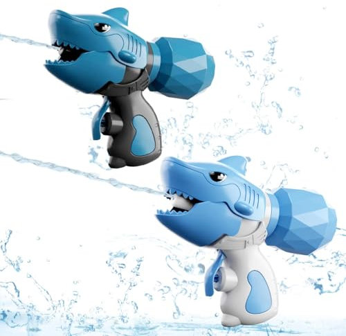 Wasserpistole, 2 Stück Spritzpistole Wasser, Wasserpistole Klein mit großer Reichweite bis zu 8-10 Meter, Wasserpistole Spielzeug für Wasserschlachten im Freien (Hai-Design)