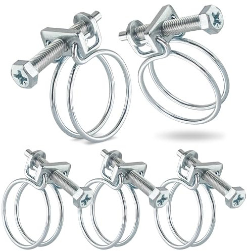 Poppstar 5 Pièces Collier de Serrage Tuyau Double Fil W1 Serre Cable en Acier Galvanisé, Plage de Serrage 22-26mm, Diamètre Fil 1,8 mm