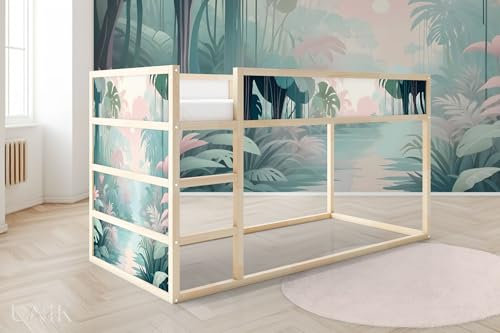 Unik Nordic Aufkleber für KURA Hochbett, Dschungel Pastell, Bettaufkleber, Sticker für Kinderbett, Möbelfolie fürs Kinderzimmer, Bettfolie für Kinder, Set (5-Sticker-Set Unten)