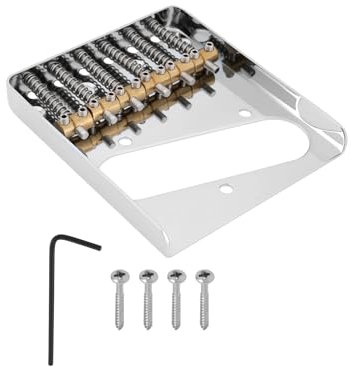 Create idea Chevalet Vintage pour Guitare électrique 6 Pontets en Laiton Chevalet Chromé Compatible avec Telecaster Les Guitares Et Clé Allen
