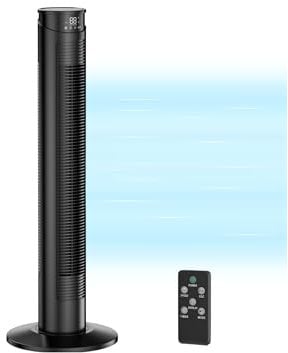 Tower Fan with Remote Control - Quiet Bedroom Fans & Cooling, 70° Oscillation, Bladeless Design,6 Speeds 5 Modes (Eco/Natural/Sleep/Soft/Normal), Cooling Speed 8m/s ,1-12 Hour Timer, LED Display