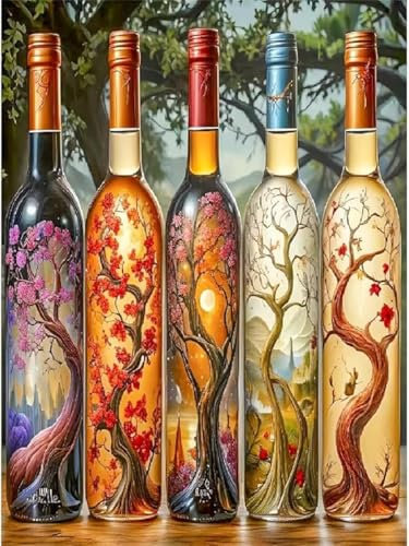 5D DIY Diamond Painting, Wine Bottle Round Drill Diamond Art Paintings Kit for Adult, Full Drill Embroidery Crystal Crafts Painting by Number for Beginner, Pictures for Home Wall Decor 50x60cm Dn6617