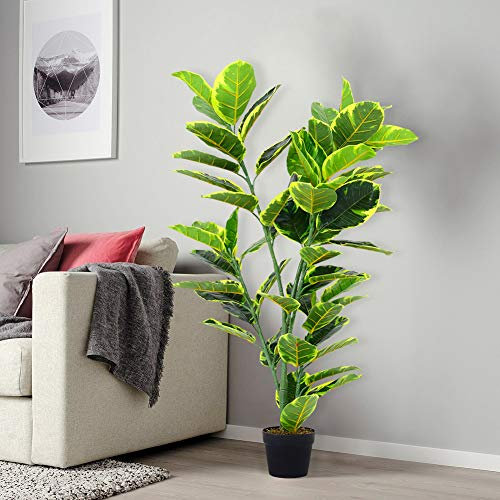 INMOZATA Artificial Plants Outdoor 4FT/120cm Artificial Ficus Fiddle Fig Trees for Indoor Garden Front Door Decoration