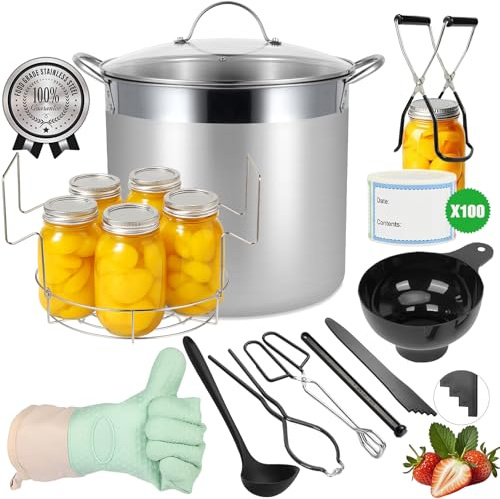 HOMKULA 19L Water Bath Canning Pot with Rack and Lid, Canning Supplies | Suitable for Induction Cooktops, Stainless Steel, with Rack and Lid, Dishwasher Safe, Large, Black