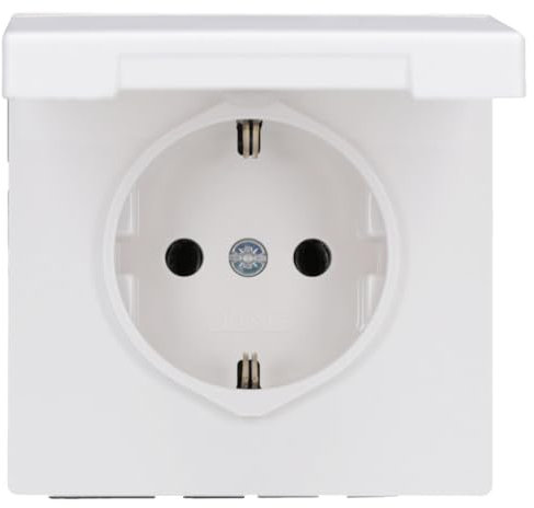 Jung Serie LS Komplett-Set Alpinweiß: LS981WW Rahmen 1fach + LS1520KLWW SCHUKO Steckdose mit Klappdeckel + 551WU Dichtungsflansch IP44