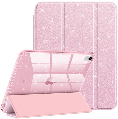 FINTIE Glitter Case for iPad A16 11th Gen 11 Inch and 10th Gen 10.9 Inch | [Built-in Pencil Holder] Sparkly Cover with Shiny Back Shell, Auto Wake/Sleep, Light Pink