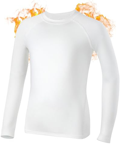 Roadbox Boys Thermal top with Warmth and Soft Comfort, Quick Dry Long Sleeve Base Layer for School, Football, Skiing, Outdoor Play. White