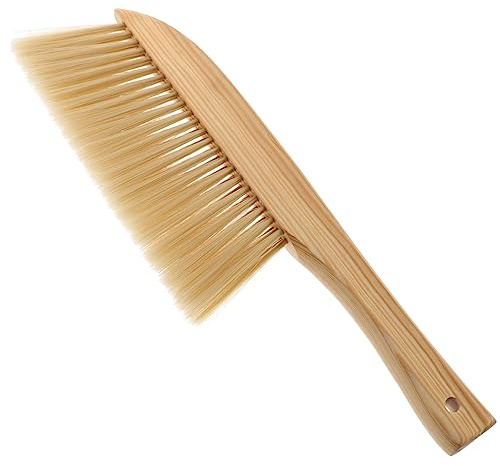 DINHEAROM Wooden Handle Bed Brush and Dusting Brush with Pet Plastic Bristles Single Piece Yellow for Home Fabric and Furniture Care