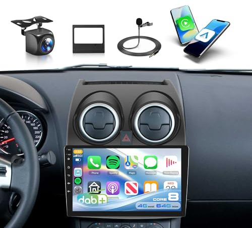 【DAB+】8 Core 4G+64G Android Autoradio für Nissan Qashqai J10 2006-2016 9 Touchscreen Autoradio mit Wireless Carplay Android Auto Mirror Link Bluetooth FM/RDS/EQ/DSP/Hi-Fi WiFi GPS Navi Rückfahrkamera