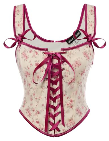 SCARLET DARKNESS Corset Tops for Women Renaissance Bodice | Floral Lace-Up Overbust Corsets, Suitable for Ren Faire Medieval Victorian Fairy Party