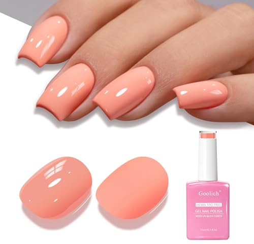 Goolich Coral Gel Polish, 15ML HEMA & TPO Free Coral Peach Orange Gel Nail Polish Soak off U V LED Spring Summer Nail Design Manicure Salon for Women Girl