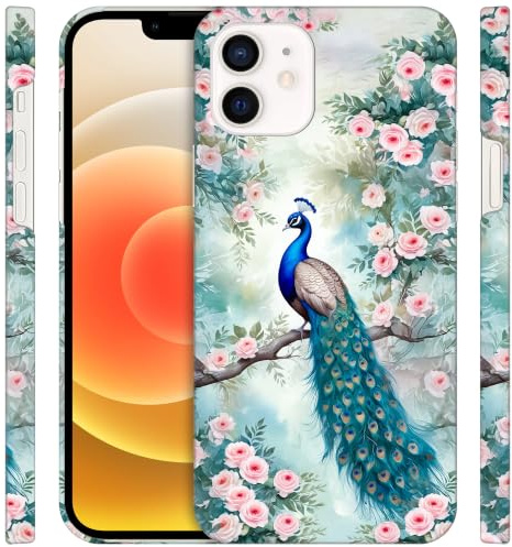 GlamCase for iPhone 12 Mini, iPhone 12 Mini Case - Peacock Floral Design Printed Slim & Sleek Cute Hard Plastic Snap on Protective Designer Back Phone Case/Cover for iPhone 12 Mini