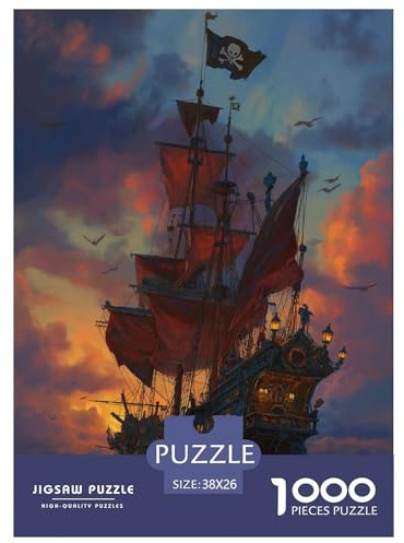 Pirate Ship Jigsaw Puzzles Puzzle for Adults Kids. 1000 Piece Black Sails Whimsical Challenge Toy Educational Game Home Decoration for Educational Games Gifts 38x26cm/1000pcs