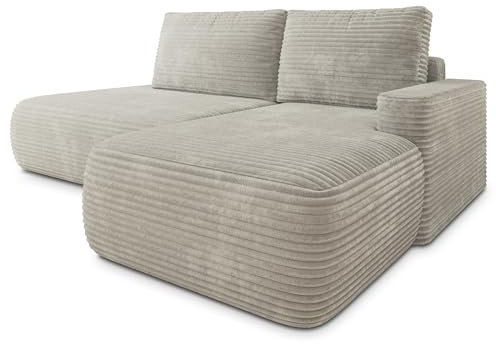 Masseno Ecksofa AVINI T L-S mit Schlaffunktion L-Form, Klassisch Sofa mit Bettkasten, Wohnzimmersofa, Couch, Soffa, Bettsofa, Couchgarnitur - Hellgrau, TILIA 86