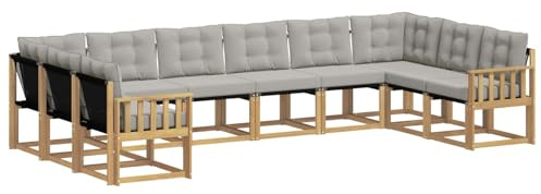 vidaXL Outdoor-Sofagarnitur mit Kissen 10 pcs Weiß und Hellgrau, Gartenmöbel, modernes Outdoor-Sofa, bequemes Lounge-Set für Ihre Terrasse, robust und stylisch