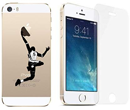 NOVAGO Compatible avec iPhone 5, iPhone 5S, iPhone SE 2016 Pack 2 en 1- Coque Transparente imprimée + 1 Film en Verre trempé résistant - Basketeur
