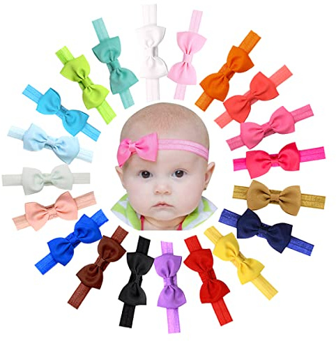 20 bandeaux pour cheveux de bébé filles élastiques avec un nœud à 3 boucles.