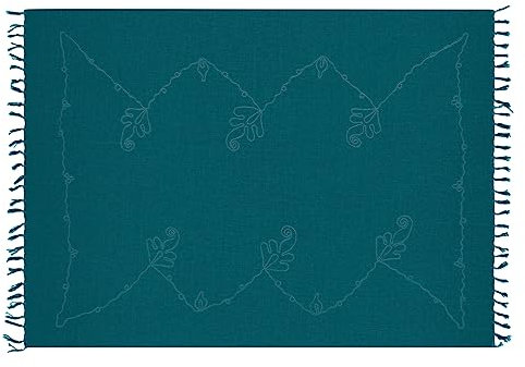 Ciffre Sarong Pareo Wickelrock Strandtuch Tuch Schal Wickelkleid Strandkleid Saunatuch Petrol Blau Stickerei