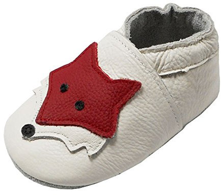 YIHAKIDS Premium Weiche Leder Krabbelschuhe Babyschuhe Kleinkind Lauflernschuhe Mit Karikatur Fuchs(Weiß,6-12 Monate)