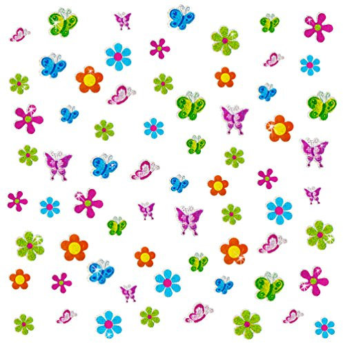 Oblique-Unique® - 68 x Glitzer Sticker Blumen & Schmetterlinge bunt - Regenbogen Sticker für Kinder