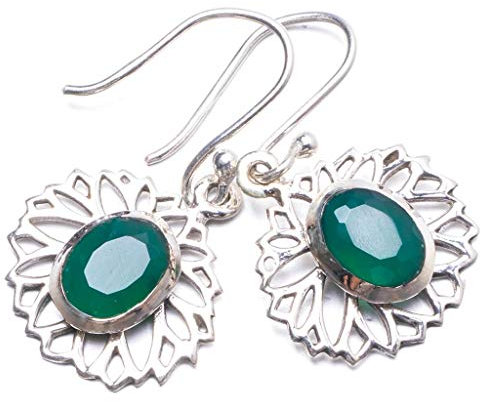 StarGems 925er Sterling Silber Chrysoprase Einzigartig Handgefertigt Ohrringe 2,54cm Green Y2604