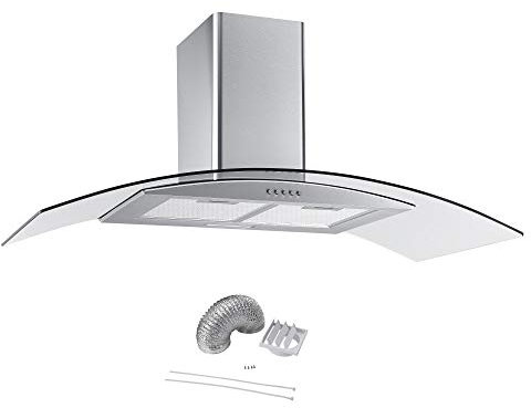 Cookology CGL100SS Stainless Steel 100cm Curved Glass Cooker Hood & Ducting Kit