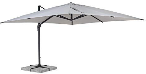 Bizzotto Ombrellone da Giardino Braccio Decentrato, Struttura in Alluminio Telo Grigio e Copriombrellone, Palo Girevole 360° e Inclinazione Verticale Ines (4x4)