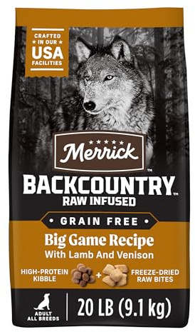 Merrick Backcountry Grain Free Dry Adult Dog Food, Kibble with Freeze Dried Raw Pieces, Big Game Recipe - 20.0 lb. Bag