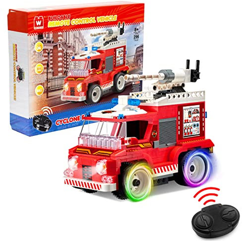 Wise Block W Voiture Télécommandée Jeu de Construction - Moteur de Pompier Télécommandé,Modèle Céduit de Camion de Pompiers à Construire 296 PCS,Jouet Enfant 8 9 10 11 12+ Ans Garcon Fille