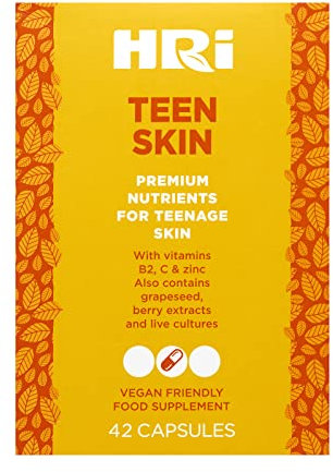 HRI Teen Skin Kids Vitamins - Multivitamin for Kids 12-18 Years - to Aid Health and Well Being of Teens. Healthy Immune System, Gut, Skin Care for Teenage Girls and Boys. 42 Vegan Capsules