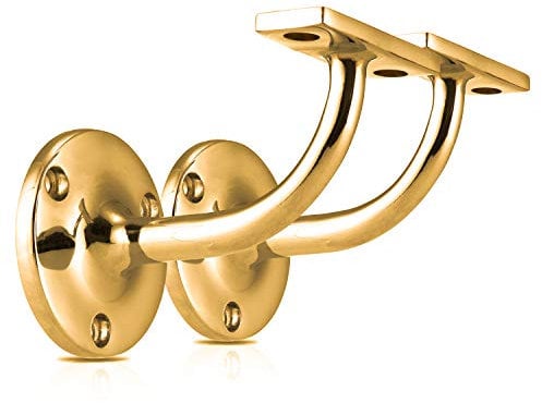 XFORT Set of 2 Polished Brass Handrail Brackets, Banister Brackets for Stair Banister Handrail.
