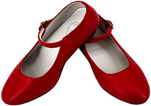 Gojoy shop- Zapato con Tacón de Danza Baile Flamenco o Sevillanas para Niña y Mujer,Contiene : Zapato con Tacón y Mochila de Cuerdas. 13 Colores Disponibles. (Rojo, 31)