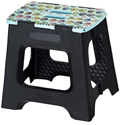 VIGAR - Sgabello pieghevole compatto con gufi, da 32 cm di altezza.