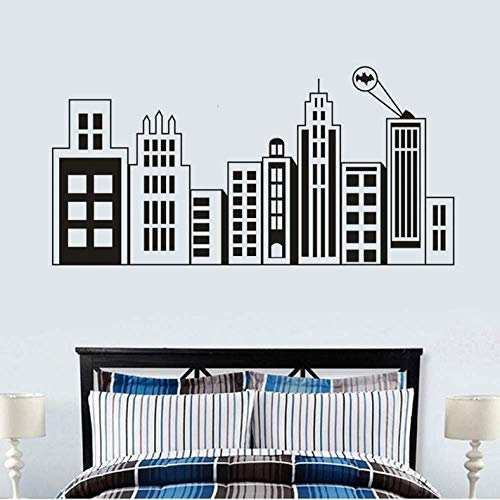 Wandaufkleber 115Cm * 57Cm Batman Gotham City Wandtattoo Gebäude Silhouette Wandaufkleber Superheld Thema Kinderzimmer Dekoration Batman Vinyl Wandbilder